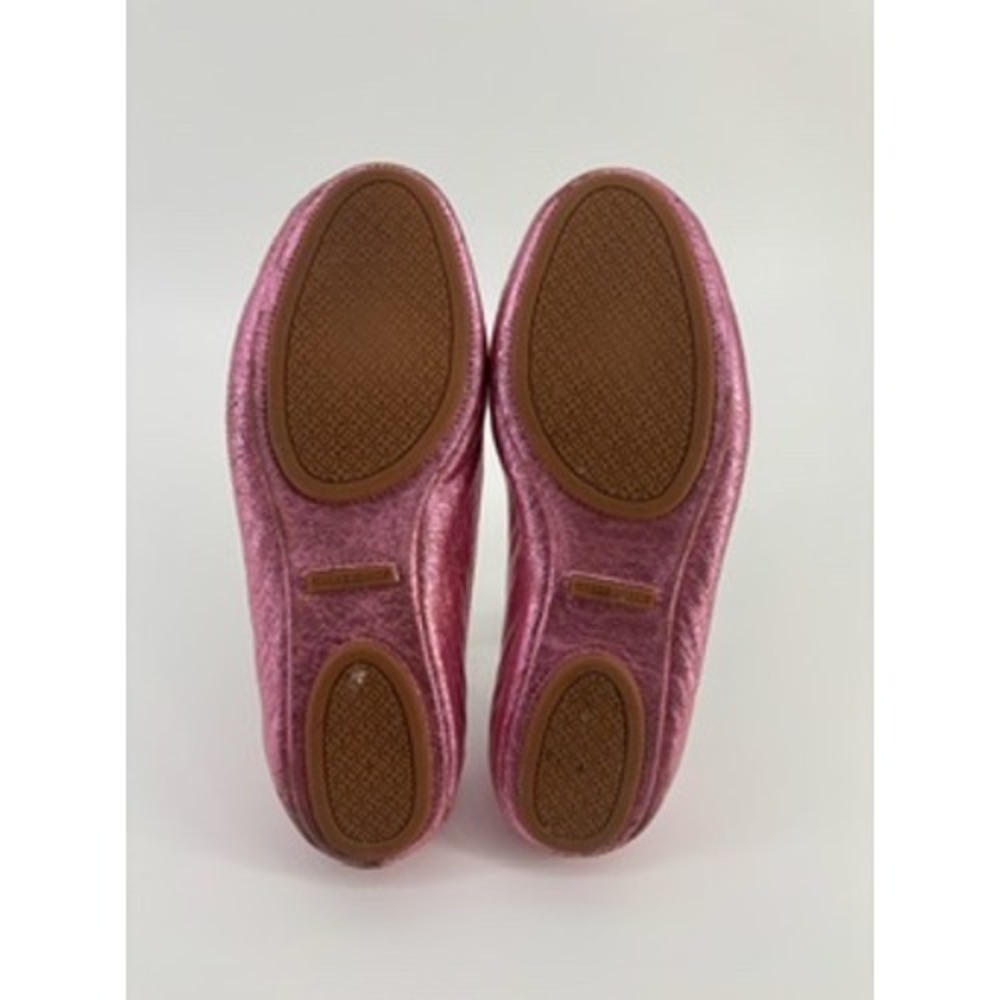 Tory Burch Minnie Travel Ballet Flats Metallic Pink Crackle Leather Logo Size7.5 - Picture 7 of 7